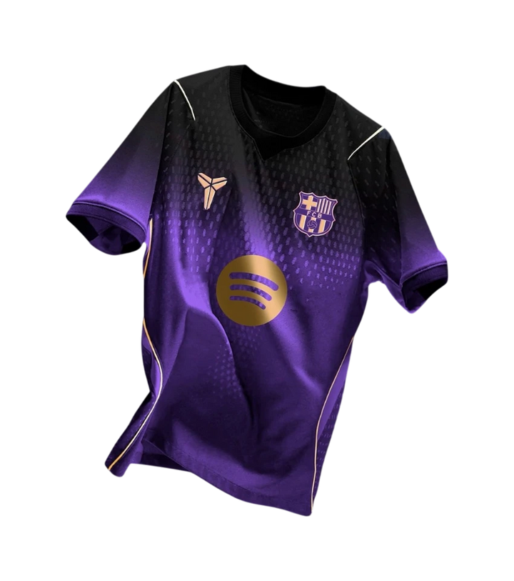 Camiseta CeFutShop FC Barcelona segunda equipación 2025/26 en degradado negro y morado con detalles dorados