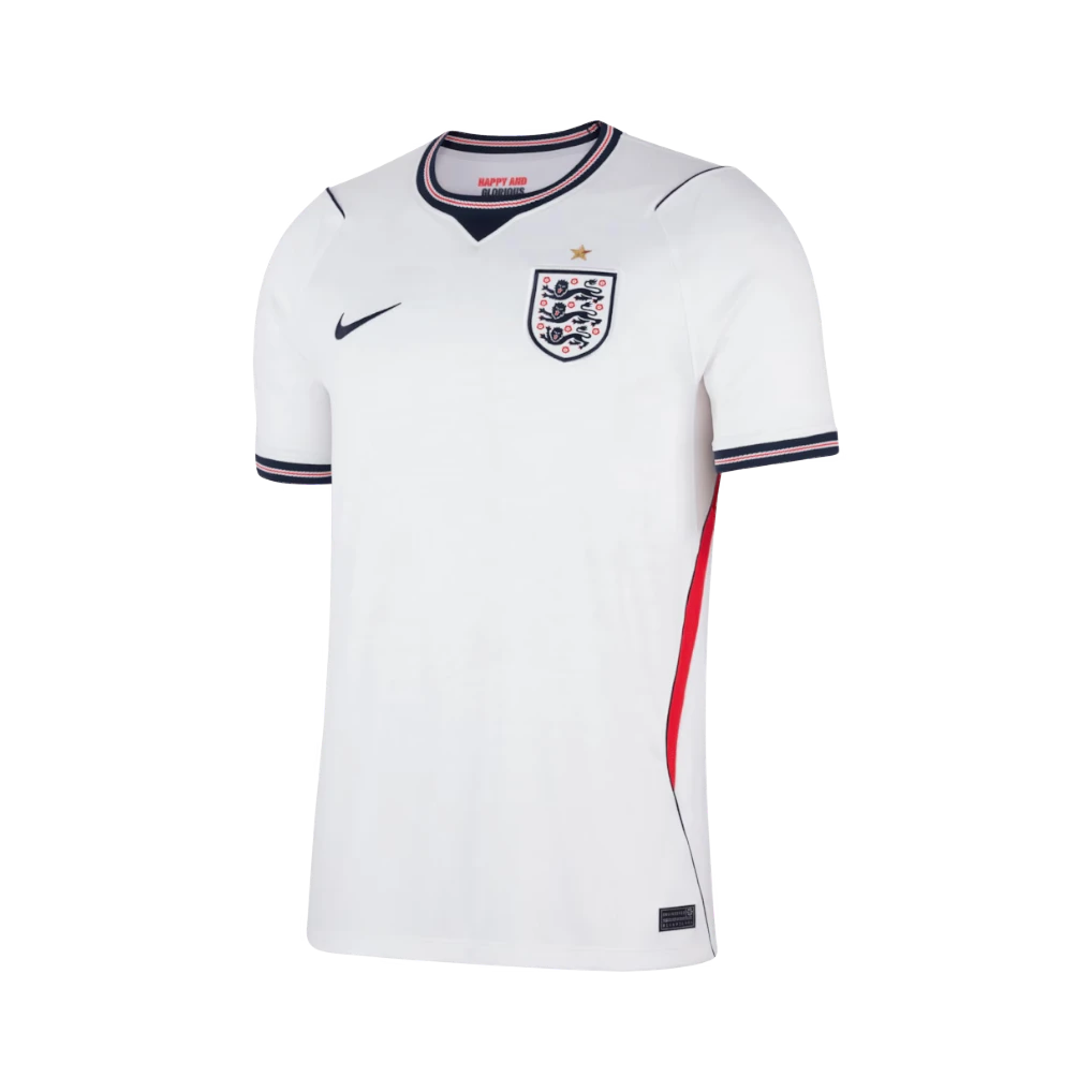Camiseta de fútbol blanca de la 1ª equipación de Inglaterra 2026 de CeFutShop con detalles en azul marino y rojo.