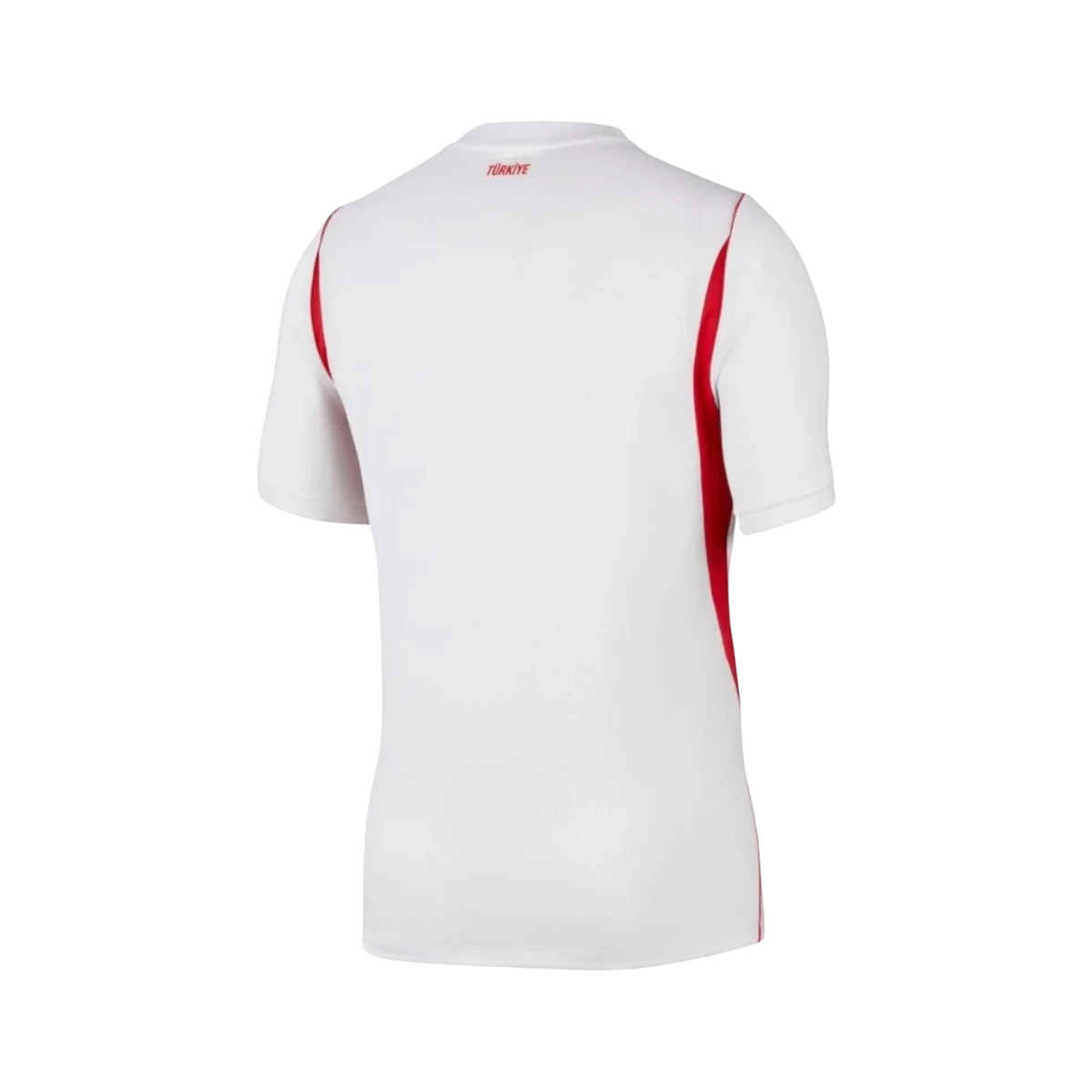 Camiseta blanca de segunda equipación de Turquía 2026 de CeFutShop con detalles laterales rojos y texto 'TÜRKIYE' en la espalda.