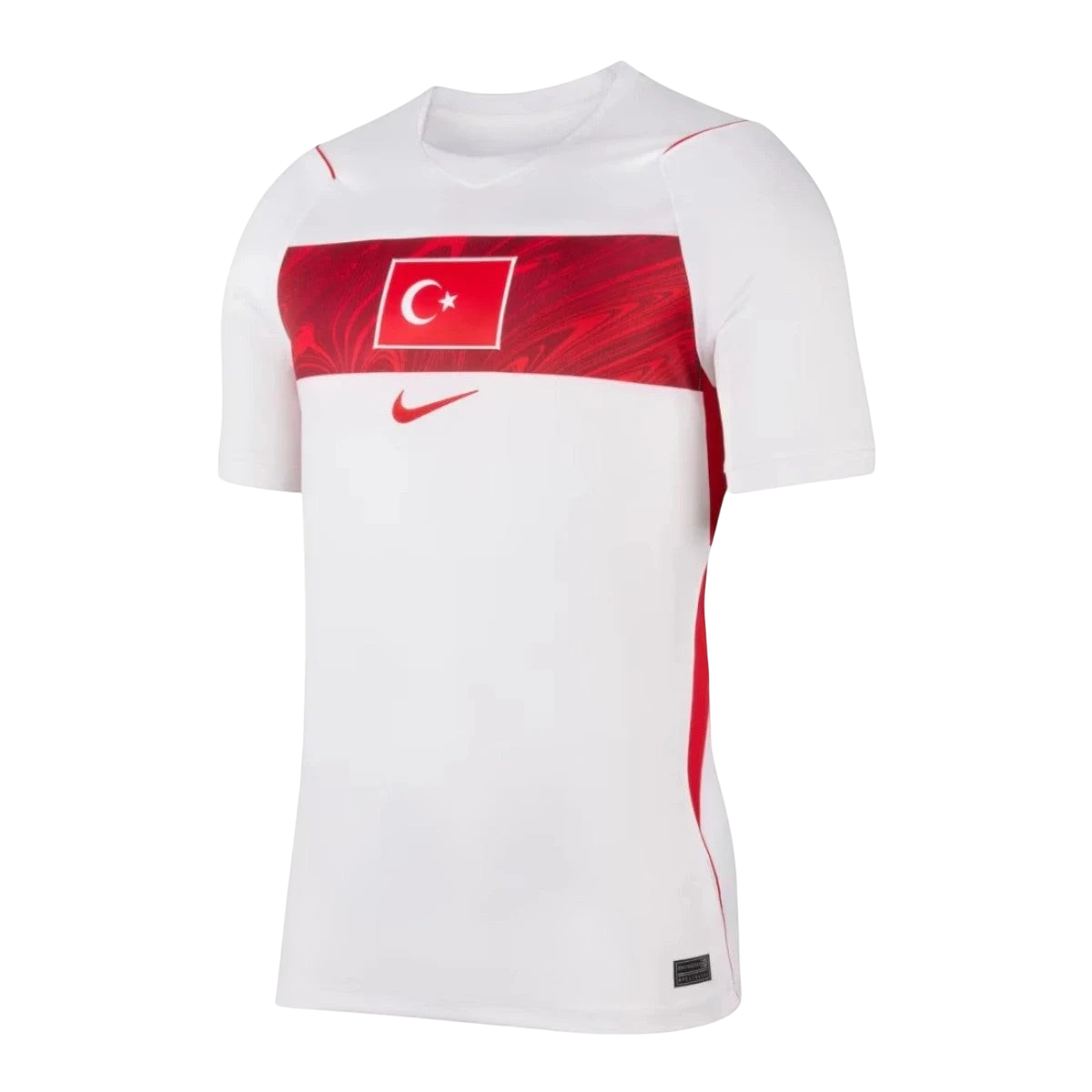 Camiseta de fútbol blanca y roja de la 2ª equipación de Turquía 2026 con el escudo de Turquía y el logo de Nike.