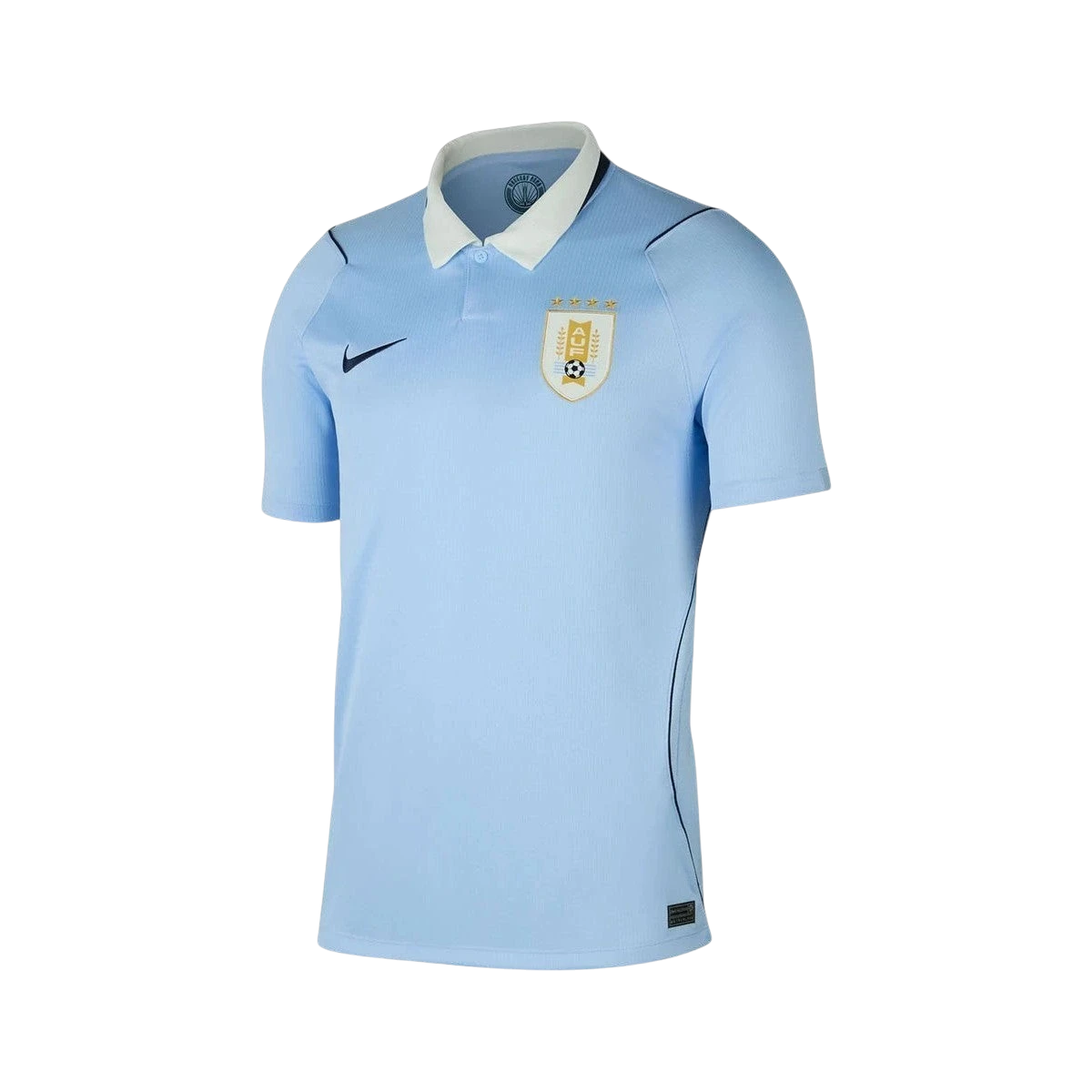 Camiseta de fútbol azul celeste de Uruguay 1ª Equipación 2026 de CeFutShop con cuello blanco y detalles negros.